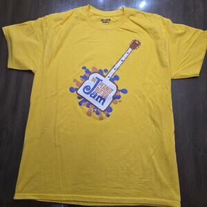 Yellow graphic t-shirt by Gildan and features a custom "The Peanut Butter Jam"